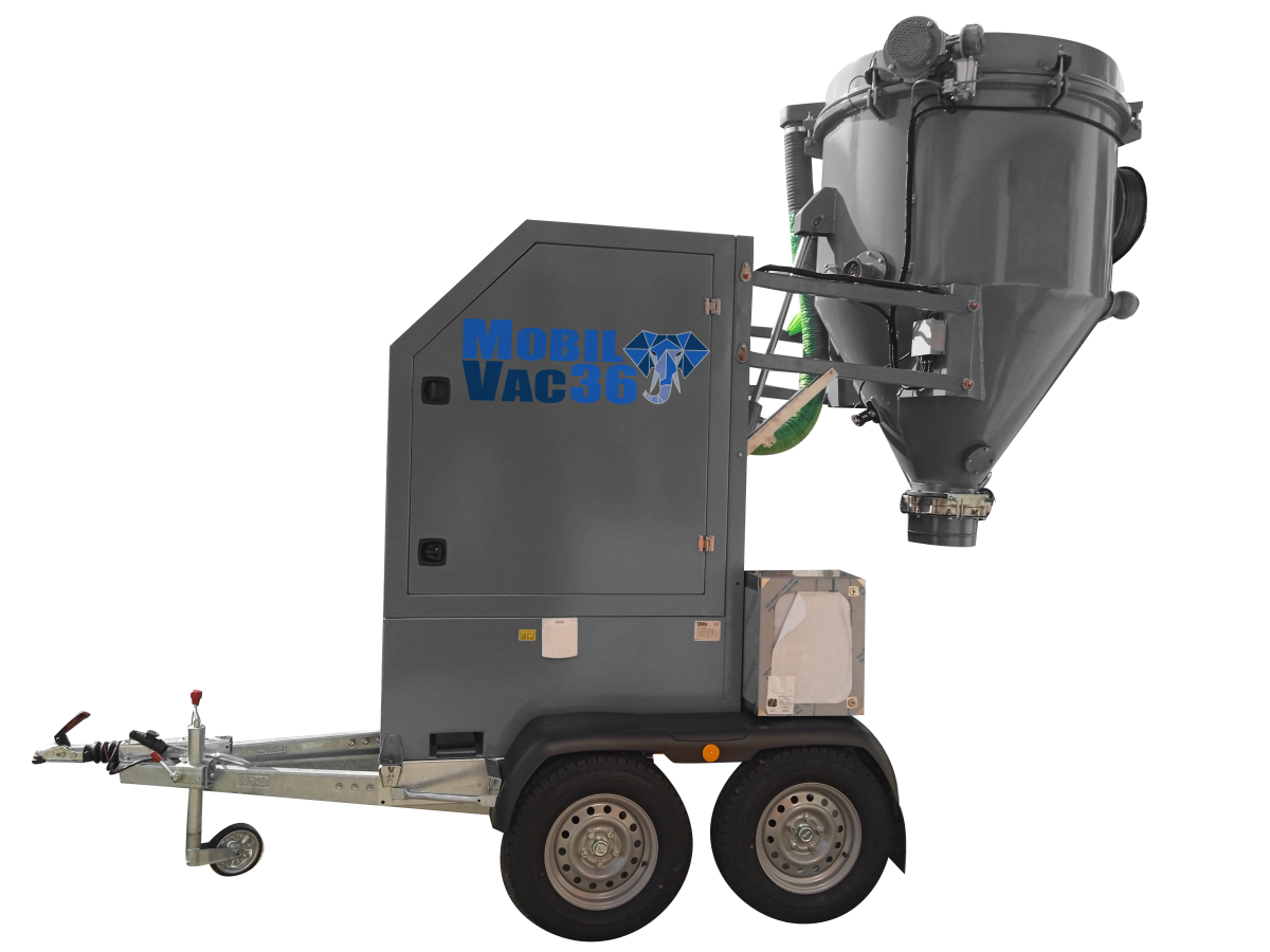 MOBILVAC 36 | Aspirateur industriel sur remorque – Trémie 600 L – Diesel 36 kW Aspiration